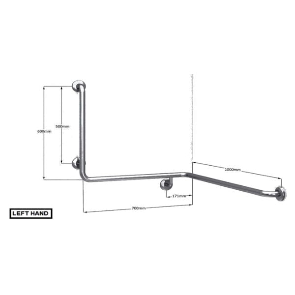 Clam Flange BT22 Corner Mounted Bath Assist Grab Rail