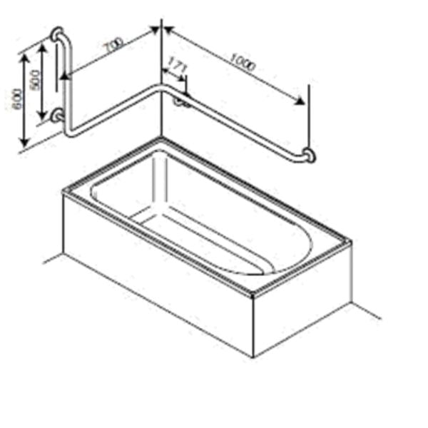 Clam Flange BT22 Corner Mounted Bath Assist Grab Rail