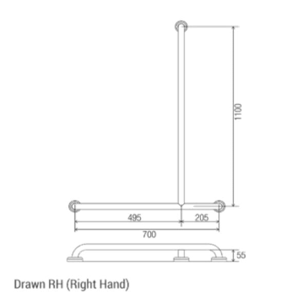 Clam Flange Shower Recess Inverted "T" Grab Rail