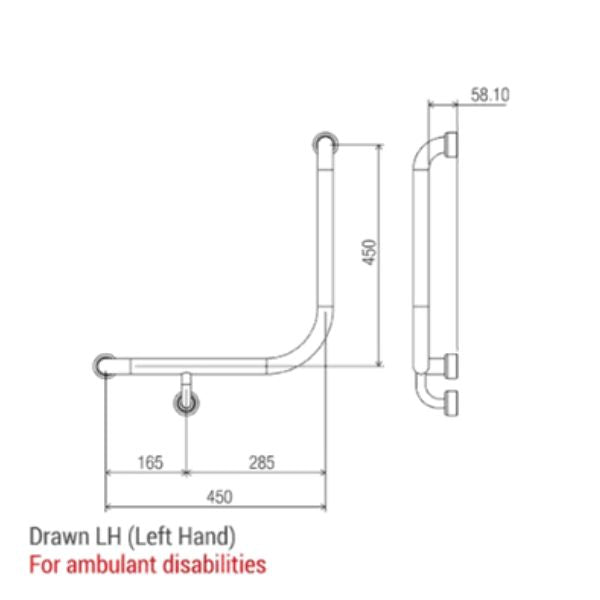 Bariatric 90° Ambulant & Accessible Grab Rail 450mm x 450mm
