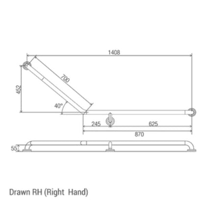 Clam Flange 40° Accessible Grab Rail 870mm x 700mm