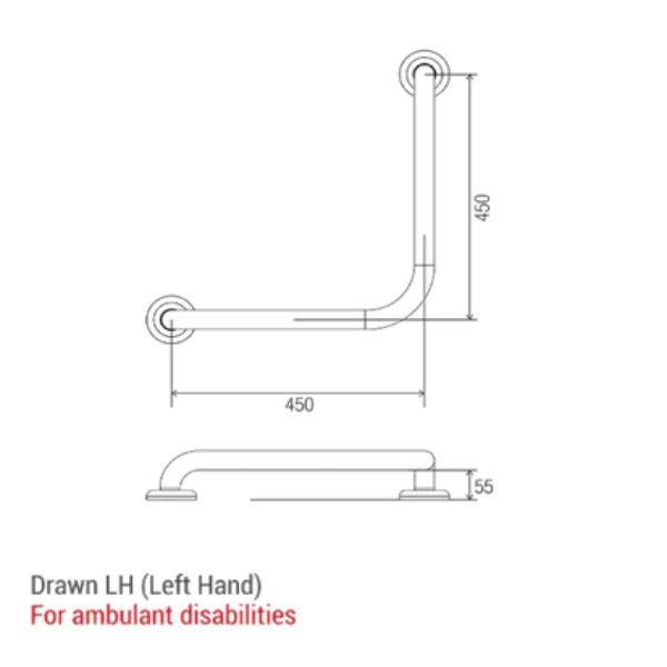 Clam Flange 90° Ambulant Grab Rail 450mm x 450mm