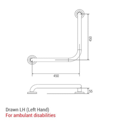 Clam Flange 90° Ambulant Grab Rail 450mm x 450mm