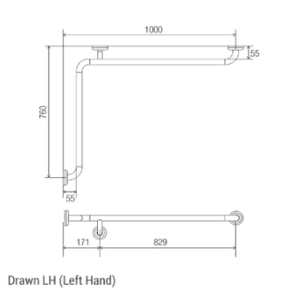 Clam Flange Corner Grab Rail 760mm x 1000mm