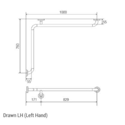 Clam Flange Corner Grab Rail 760mm x 1000mm