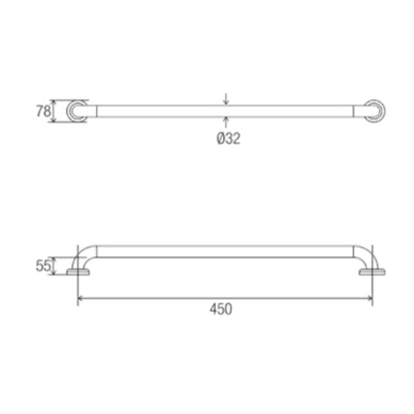 Clam Flange Straight Grab Rail 300mm   /   400mm  /  450mm   /   600mm  /   800mm   /   900mm
