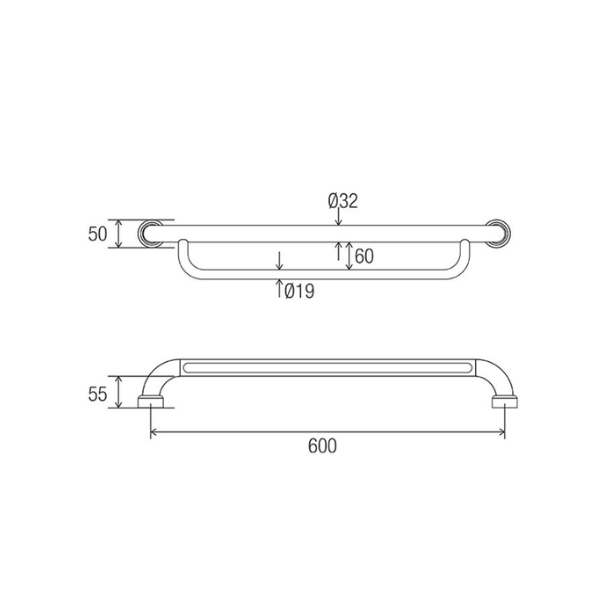 Hygienic Seal® Grab Rail with Under-Mount Towel Rail